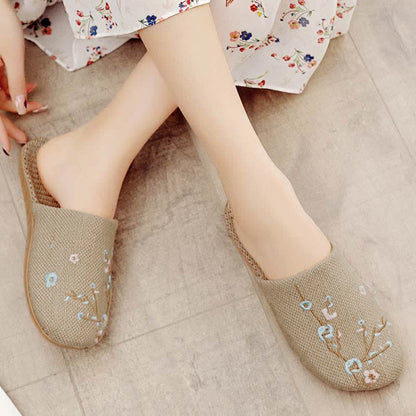 Ownkoti Embroidered Plum Bossom Comfy Flax Slippers - image 9