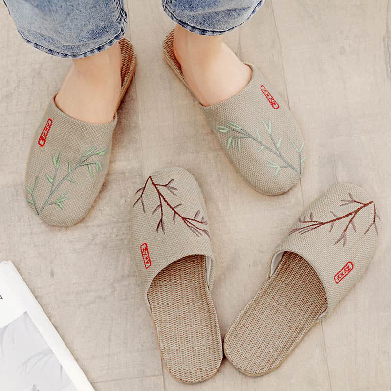 Ownkoti Embroidered Plum Bossom Comfy Flax Slippers - image 2