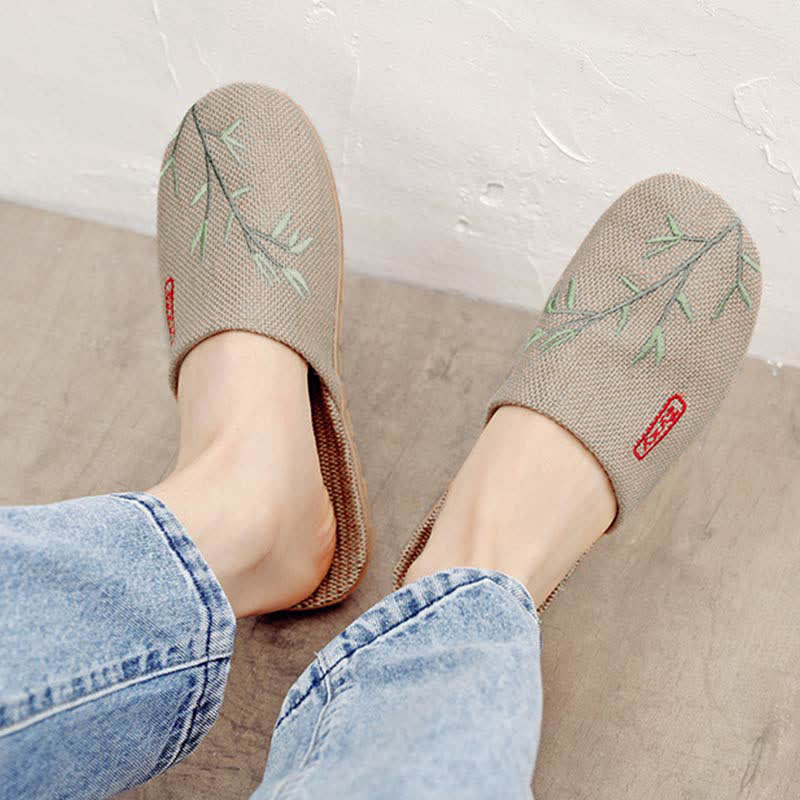 Ownkoti Embroidered Plum Bossom Comfy Flax Slippers - Green Bamboo - 3XL - image 15