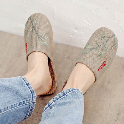 Ownkoti Embroidered Plum Bossom Comfy Flax Slippers - Green Bamboo - 3XL - image 15