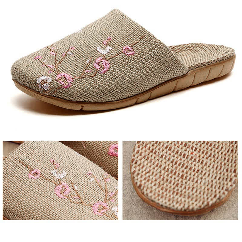 Ownkoti Embroidered Plum Bossom Comfy Flax Slippers - image 12