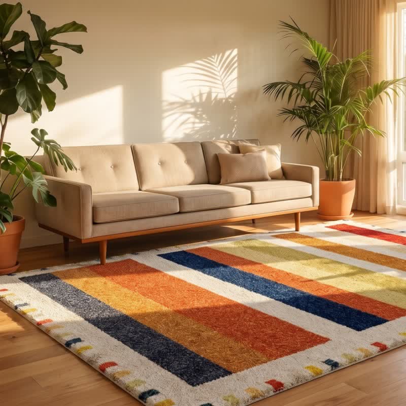 Ownkoti Multicolor Rainbow Striped Area Rug - image 1