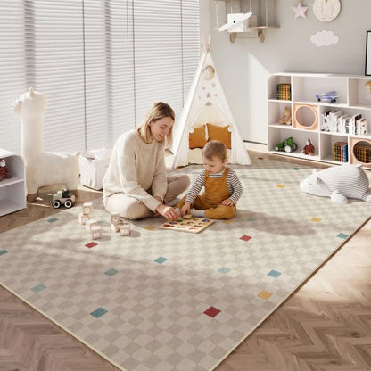 Ownkoti Neutral Checkered Kids Area Rug - image 1