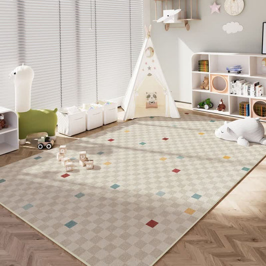 Ownkoti Neutral Checkered Kids Area Rug - 79"W × 138"L - image 0