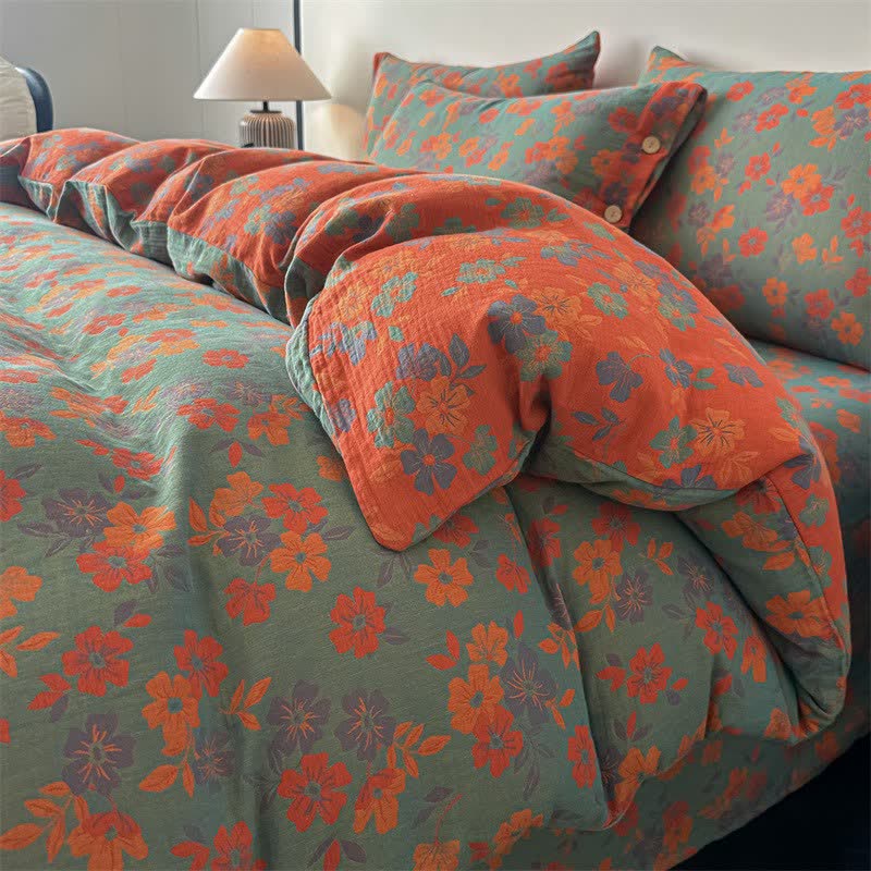 Ownkoti Pastoral Floral Pure Cotton Gauze Bedding(4PCS) - Green - King - image 0
