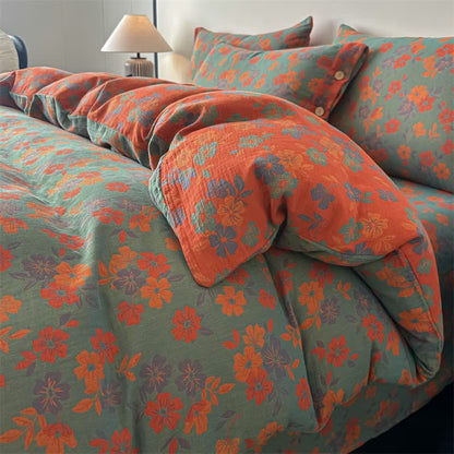Ownkoti Pastoral Floral Pure Cotton Gauze Bedding(4PCS) - Green - King - image 0