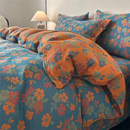 Ownkoti Pastoral Floral Pure Cotton Gauze Bedding(4PCS) - Blue - King - image 2