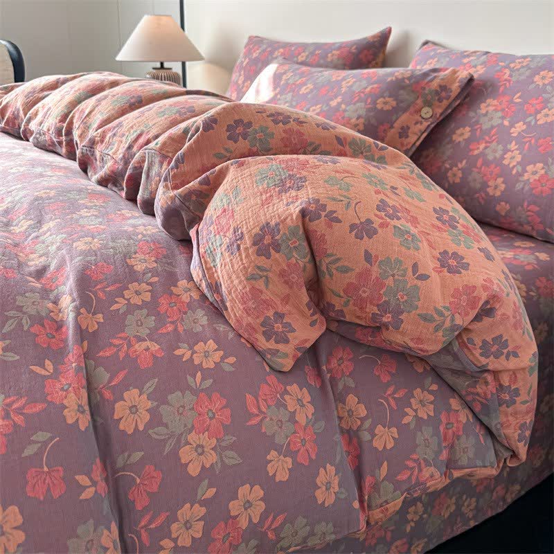 Ownkoti Pastoral Floral Pure Cotton Gauze Bedding(4PCS) - Purple - King - image 4