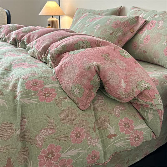 Ownkoti Floral & Butterfly Pure Cotton Gauze Bedding(4PCS) - Green - King - image 0