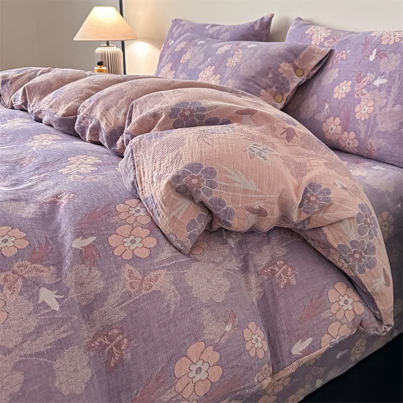 Ownkoti Floral & Butterfly Pure Cotton Gauze Bedding(4PCS) - Purple - King - image 2