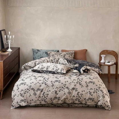 Ownkoti Vintage Ginkgo Leaf Pure Cotton Bedding(4PCS) - Gray - King - image 5