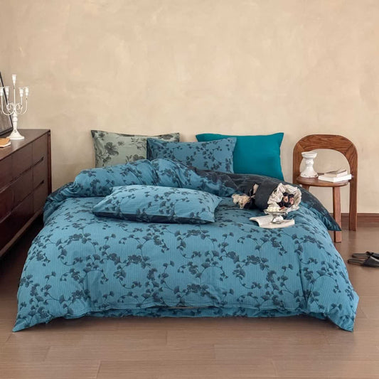 Ownkoti Vintage Ginkgo Leaf Pure Cotton Bedding(4PCS) - Blue - King - image 0