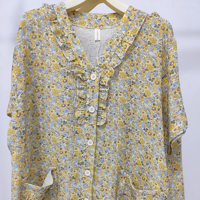 Ownkoti Yellow Floral Cotton Ruffle Loungewear Set - image 3