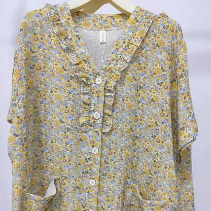 Ownkoti Yellow Floral Cotton Ruffle Loungewear Set - image 3