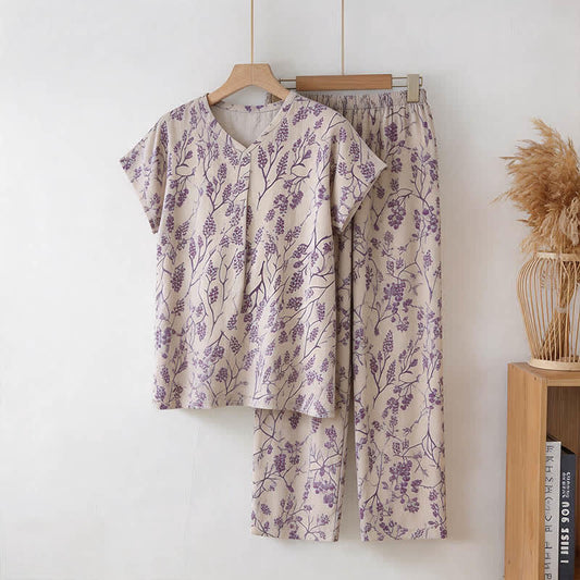 Ownkoti Botanical Floral Cotton Loungewear Set - Beige - 3XL - image 0