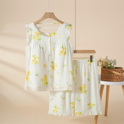 Ownkoti Osmanthus Ruffle Lace Sleeveless Loungewear Set - White - XL - image 0