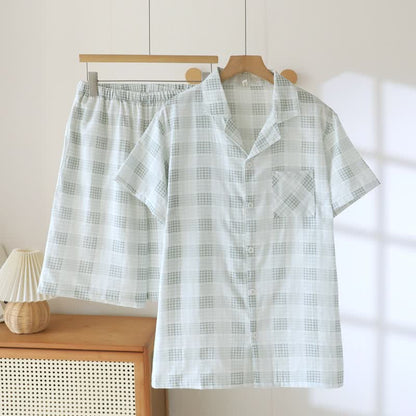 Ownkoti Short-Sleeve Cotton Plaid Sleepwear Set - Light Green - XXL - image 13
