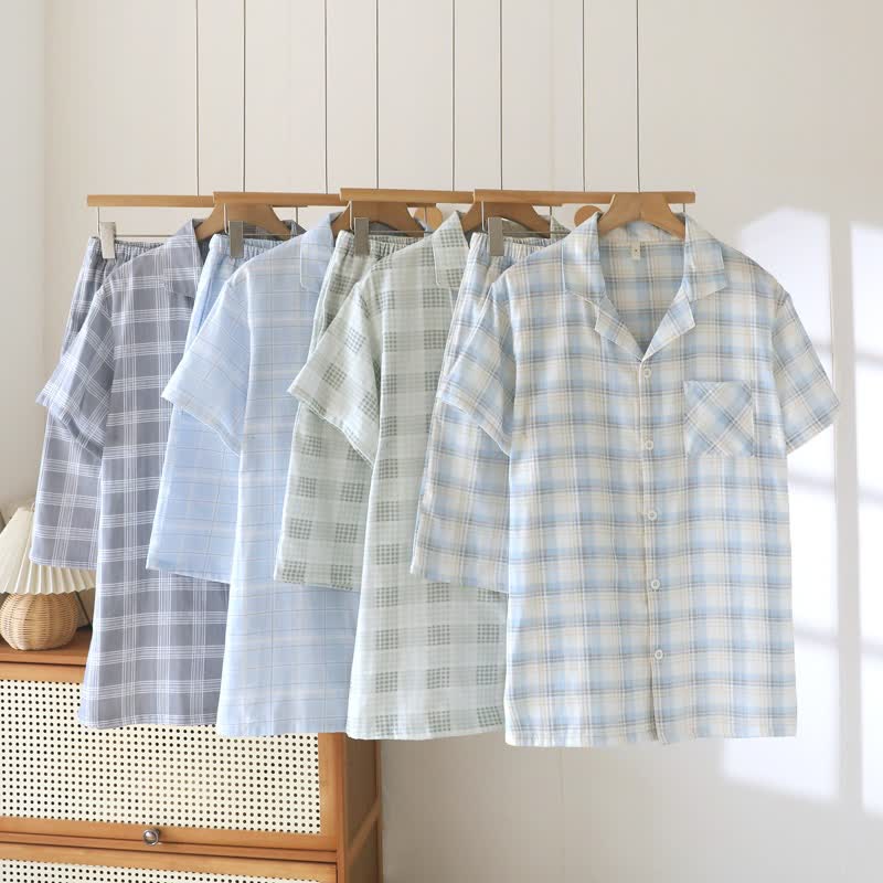 Ownkoti Short-Sleeve Cotton Plaid Sleepwear Set - image 1
