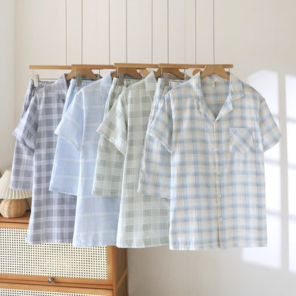 Ownkoti Short-Sleeve Cotton Plaid Sleepwear Set - image 1