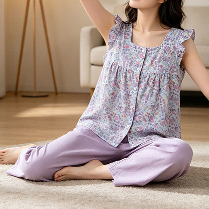 Ownkoti Floral Cotton Gauze Ruffle Loungewear Set - image 4