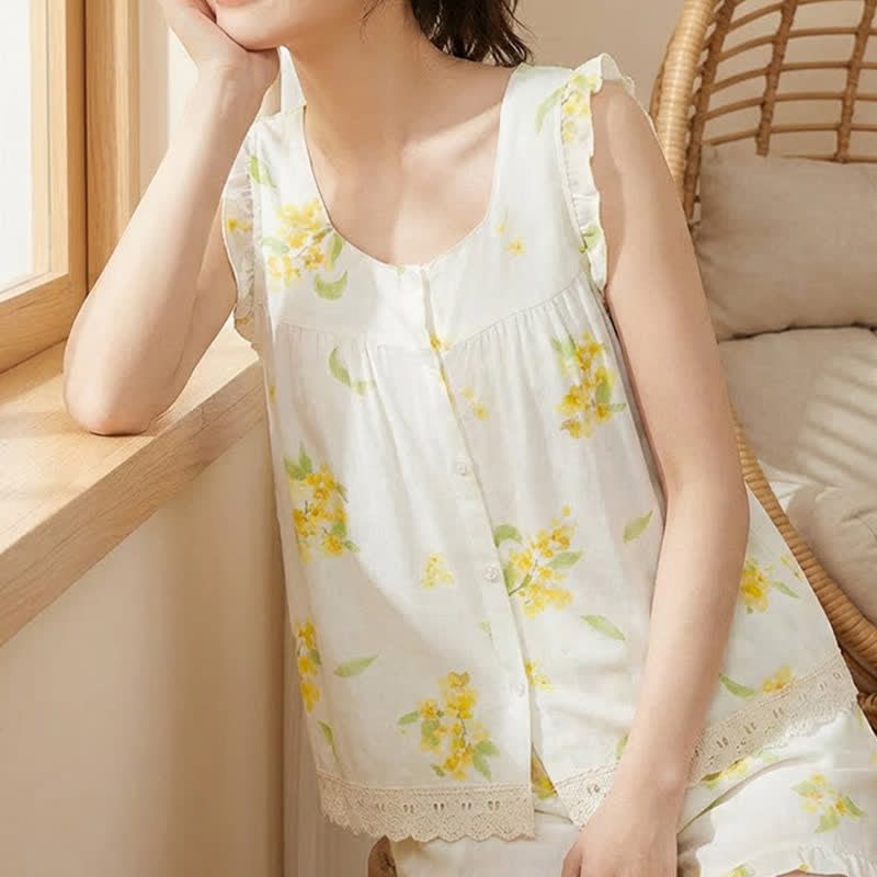 Ownkoti Osmanthus Ruffle Lace Sleeveless Loungewear Set - image 5