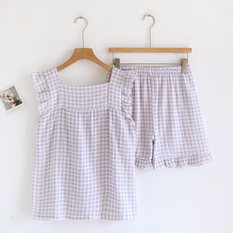 Ownkoti Ruffle Sleeve Gingham Cotton Pajama Set - image 6