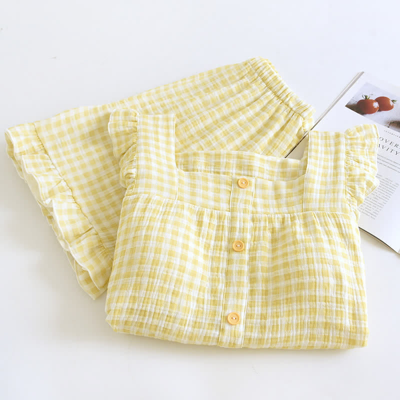 Ownkoti Ruffle Sleeve Gingham Cotton Pajama Set - image 3