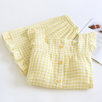 Ownkoti Ruffle Sleeve Gingham Cotton Pajama Set - image 3