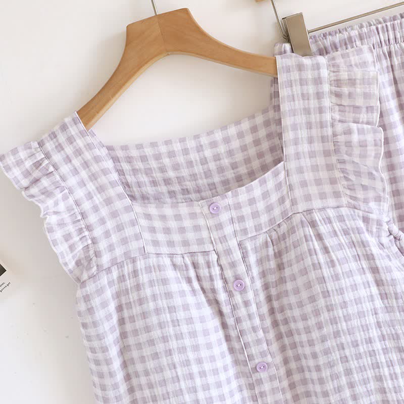 Ownkoti Ruffle Sleeve Gingham Cotton Pajama Set - image 7