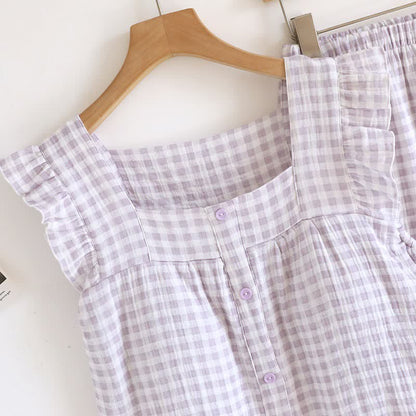 Ownkoti Ruffle Sleeve Gingham Cotton Pajama Set - image 7