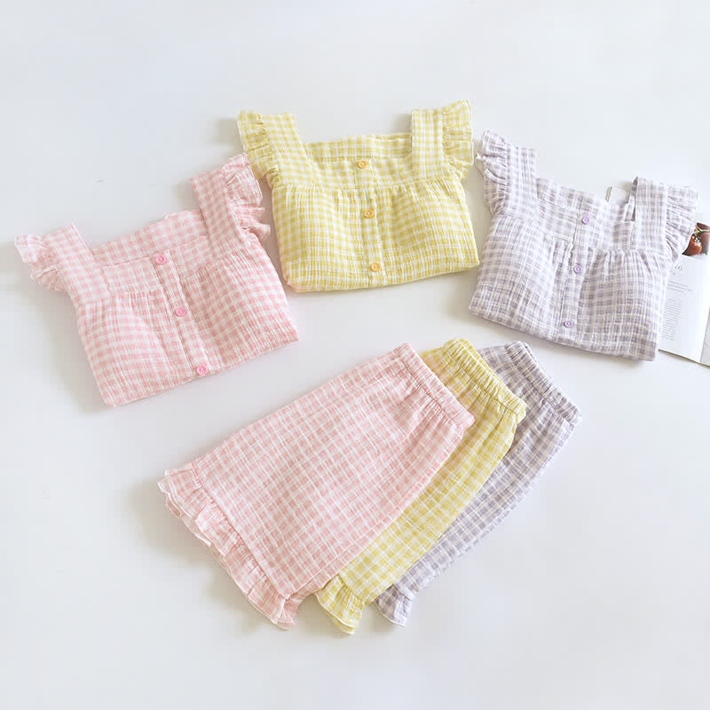 Ownkoti Ruffle Sleeve Gingham Cotton Pajama Set - image 1