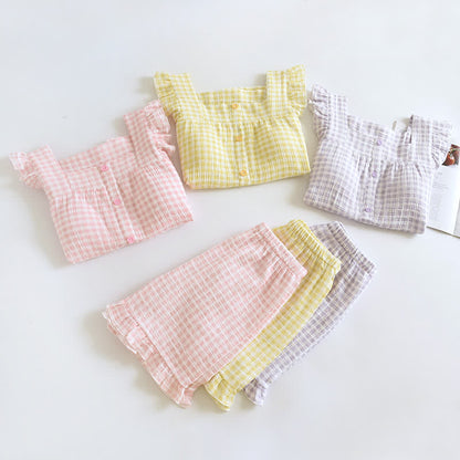 Ownkoti Ruffle Sleeve Gingham Cotton Pajama Set - image 1