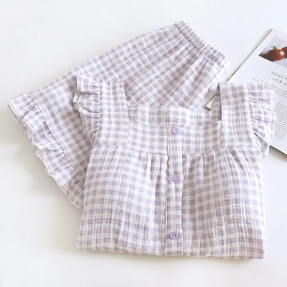 Ownkoti Ruffle Sleeve Gingham Cotton Pajama Set - image 5
