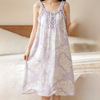 Ownkoti Ruffle Neck Floral Bamboo Cotton Nightgown - image 5