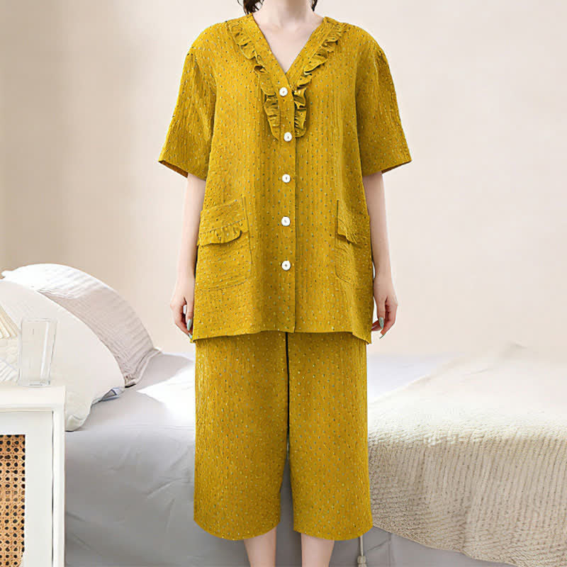Ownkoti Mustard Cotton Ruffle Loungewear Set - image 1