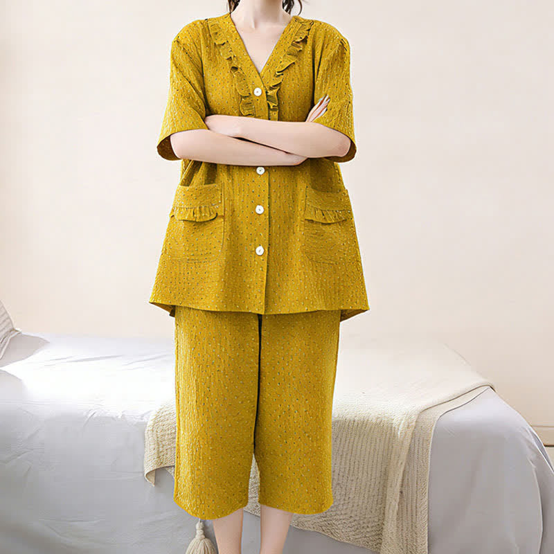 Ownkoti Mustard Cotton Ruffle Loungewear Set - image 2