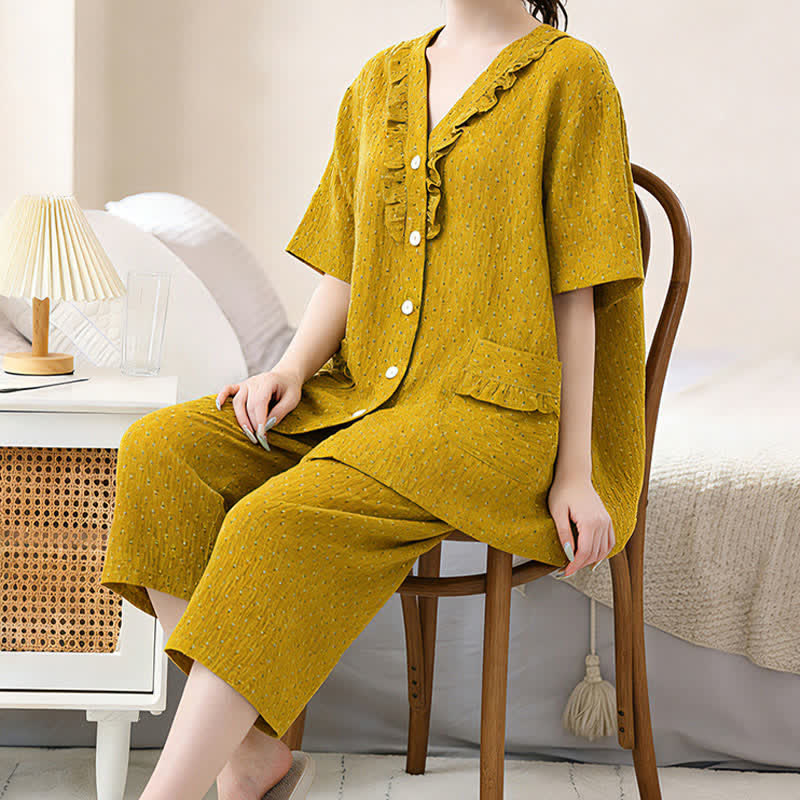 Ownkoti Mustard Cotton Ruffle Loungewear Set - image 4