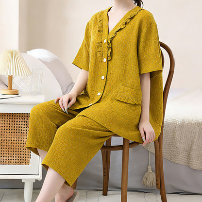 Ownkoti Mustard Cotton Ruffle Loungewear Set - image 4