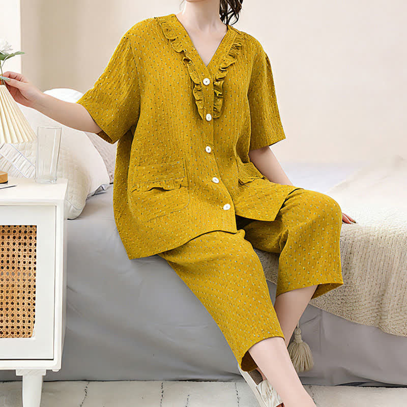 Ownkoti Mustard Cotton Ruffle Loungewear Set - image 3