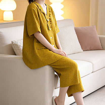 Ownkoti Mustard Cotton Ruffle Loungewear Set - image 5