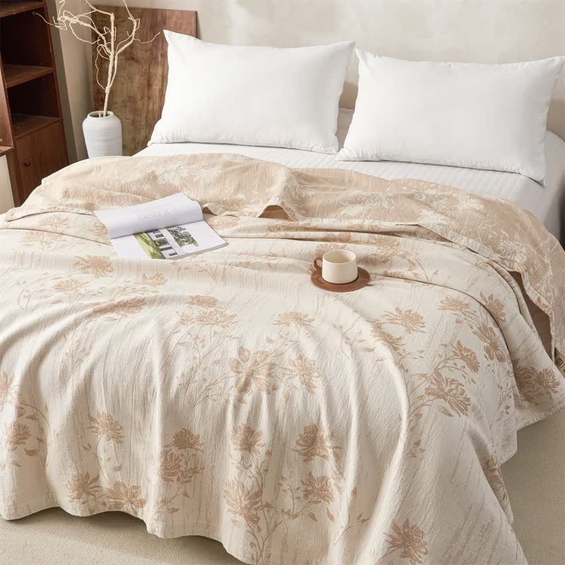 Ownkoti Elegant Floral Cotton Muslin Quilt Blanket - Camel - Queen - image 7