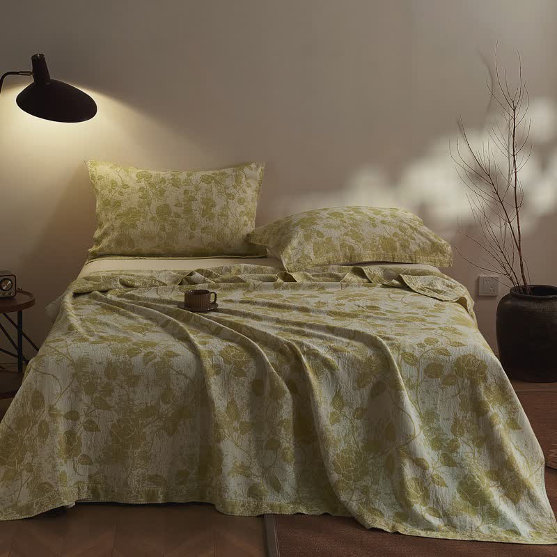 Ownkoti Artistic Vintage Rose Cotton Gauze Quilt - Green - 2PCS Pillow Towels - 20" x 29" - image 6