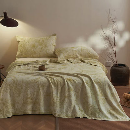 Ownkoti Artistic Vintage Leaf Cotton Gauze Quilt - Green - 2PCS Pillow Towels - 20" x 29" - image 2