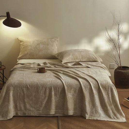 Ownkoti Artistic Vintage Leaf Cotton Gauze Quilt - Coffee - 2PCS Pillow Towels - 20" x 29" - image 0