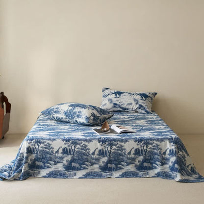 Ownkoti Country Toile Pure Cotton Sheet Bedspread - Royal Blue - 2PCS Pillowcases - 40" x 20" - image 0