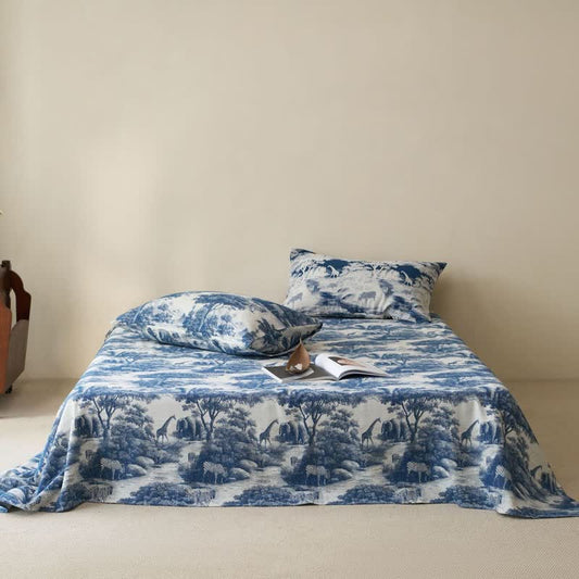 Ownkoti Country Toile Pure Cotton Sheet Bedspread - Royal Blue - 2PCS Pillowcases - 40" x 20" - image 0