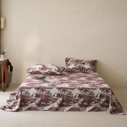 Ownkoti Country Toile Pure Cotton Sheet Bedspread - Brown - 2PCS Pillowcases - 40" x 20" - image 3