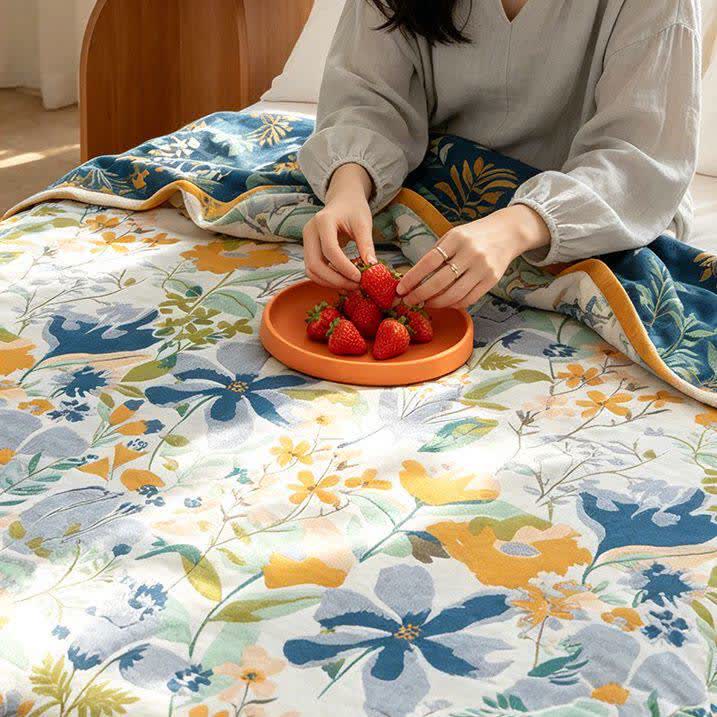 Ownkoti Bright Floral Cotton Gauze Quilt Blanket - image 5