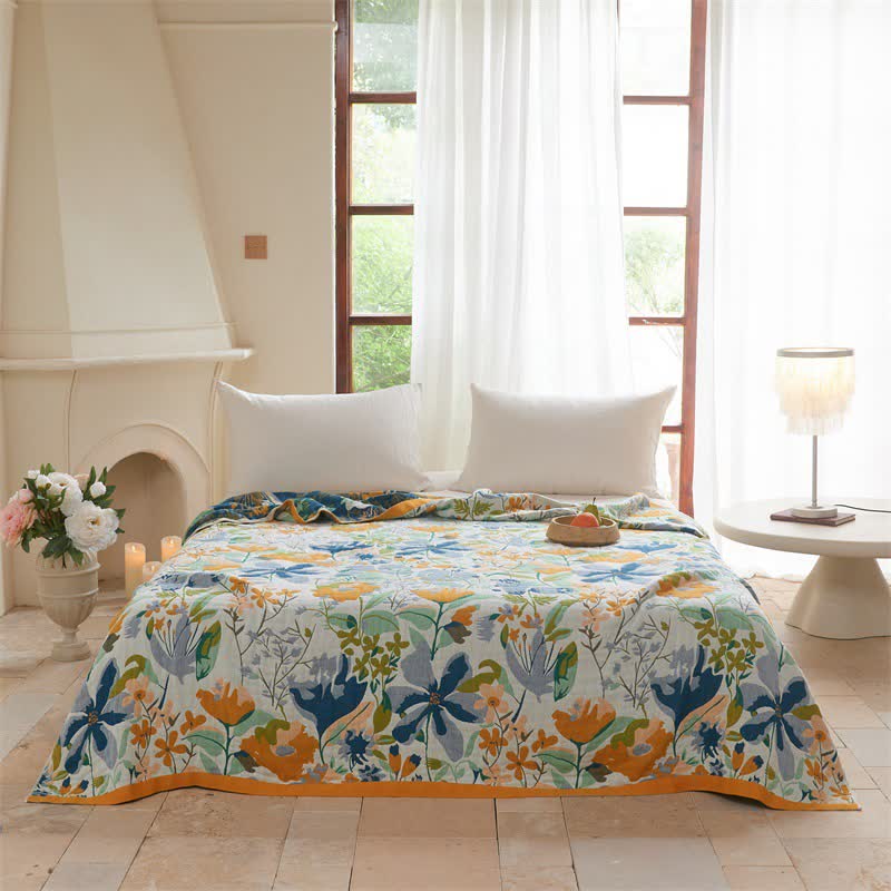 Ownkoti Bright Floral Cotton Gauze Quilt Blanket - image 2