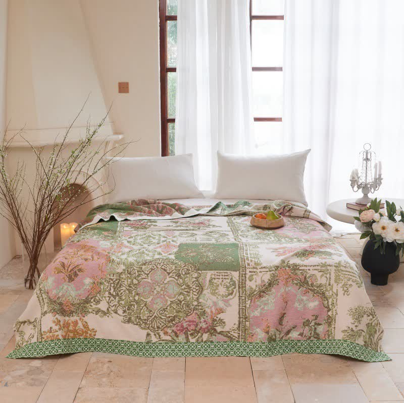 Ownkoti Floral Patchwork Cotton Gauze Quilt Blanket - Queen - image 0